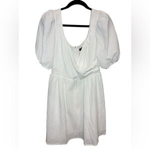 Lulus Little Bit in Love White Surplice Puff Sleeved Midi Dress